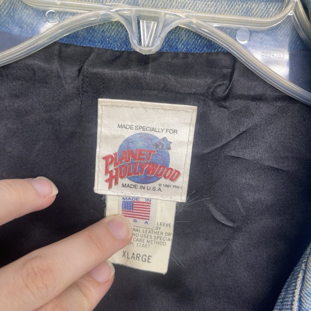 Planet Hollywood Jacket Mens XL Walt Disney World Letterman USA Leather Denim - Picture 10 of 13